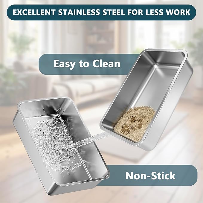 Homegroove Stainless Steel Litter Box 2 Pack, 20"x13.8"x6" for Multi-Cats | Large Metal Cat Litter Box, Non-Stick Easy to Clean Surface, Jumbo Size for Big Cats & Multiple Cats