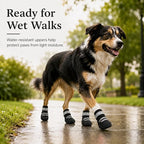 Dog Boots, Waterproof Dog Shoes with Reflective Straps, Rugged Anti-Slip Sole Paw Protectors for Medium Large Dogs, Breathable Pet Booties for Hot Pavement, Snow, Hiking, 4Pcs