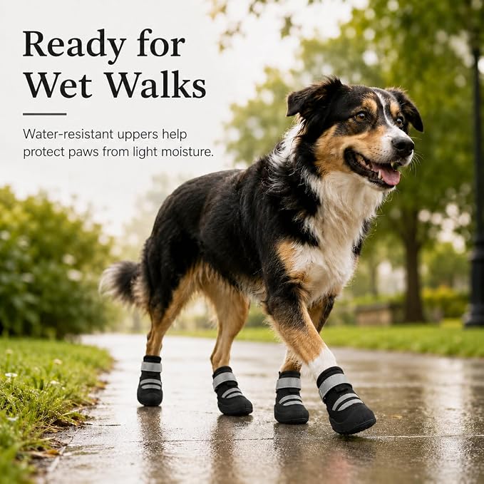 Dog Boots, Waterproof Dog Shoes with Reflective Straps, Rugged Anti-Slip Sole Paw Protectors for Medium Large Dogs, Breathable Pet Booties for Hot Pavement, Snow, Hiking, 4Pcs