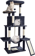 ABCPET 63" Multi-Level Cat Tree Tower for Indoor Cats, Dark Grey | 63" multi-level cat tower with sisal scratch posts, cat condo, hammock, dangling toy & wide perch for indoor cat rest & play