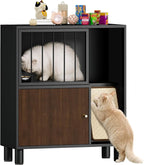 Dog Proof Cat Feeding Station, Metal Cat Feeding Cabinet, Black | Elevated Cat Feeding Station, Pet Food Station with Storage, Cat Bowl Stand, Scratching Board, Stainless Steel Bowls