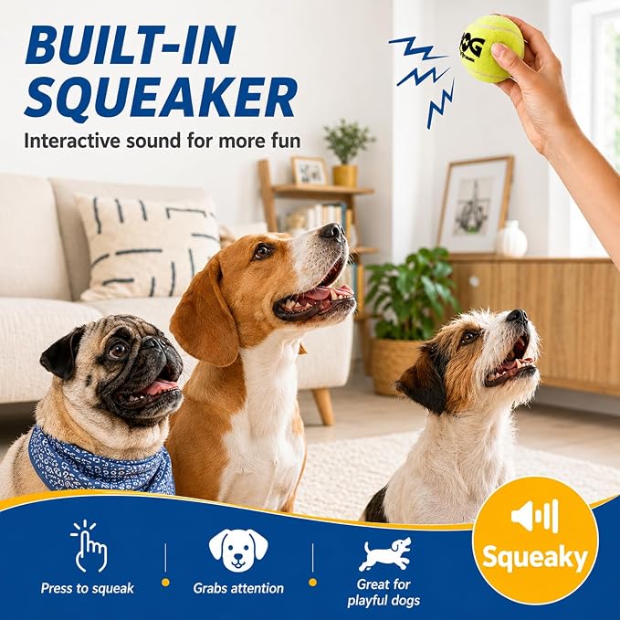 INSUM Squeaky Tennis Balls for Dogs, 12 Pack 2.5'' Medium Dog Toys Balls | Durable Non-Toxic Outdoor Dog Toys Balls with Mesh Bag, SGS Certified, Colorful Fetch Toys, Medium Large Breeds Squeaky