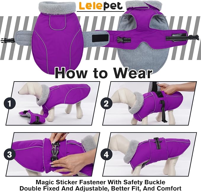 Lelepet Dog Winter Coats for Small Dogs Dog Jacket with Adjustable Buckle | Waterproof Reflective Pet Fleece Vest Windproof Cold Weather Coats with Hook and Loop Closure & Leash Hole, Turtleneck, S