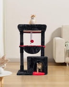 SYANDLVY Gothic Cat Tree with Coffin Bed for Indoor Cats, Modern House | Small Activity Tower with Scratching Post, Condo & Cradle, Kittens Cave, Black & Red
