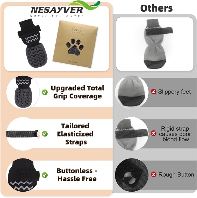 Dog Socks Shoes for Hot Pavement to Prevent Licking Paws, Summer Anti Slip Pet Booties with Grip Traction Control for Hardwood Floors, Grippy Boots & Paw Protectors for Small Medium Large Senior Dogs