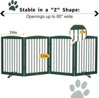 PUPETPO Freestanding Pet Gate for Dogs, Indoor Wooden Dog Gate for House, Foldable Dog Gate for Doorway, Stair, Step Over Pet Puppy Safety Fence Tall, 80 Inch Wide, 4 Panels 32", Green