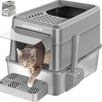 URPOWER Extra Large Stainless Steel Litter Box with Lid for Large Cats | Non-Stick Metal Pan, Front & Top Entry, Odor Control, Anti-Leakage, Easy to Clean, Step and Scoop Included