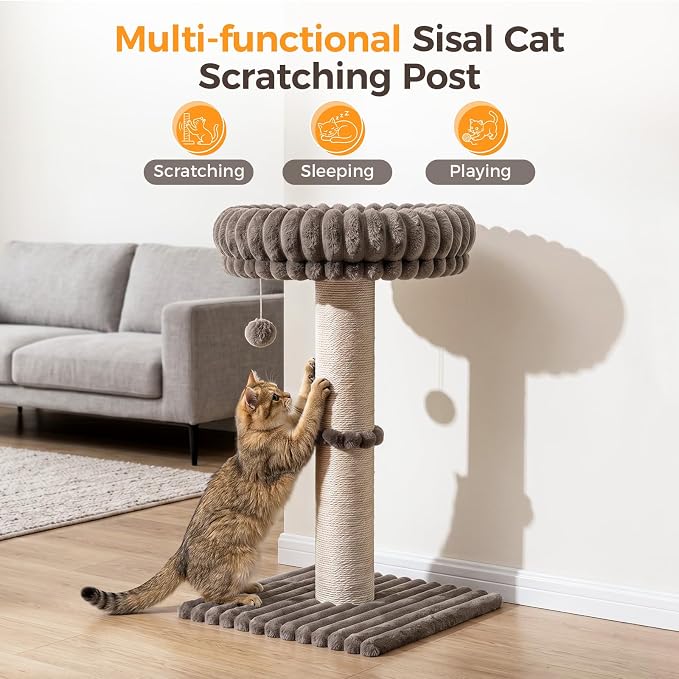 Avont 28.7" Sisal Cat Scratching Post with Large Plush Perch, Taupe | Large Cat Scratcher Tower & Plush Elevated Cat Bed with Removable & Washable Cover, Sturdy Cat Perch for Indoor Cats