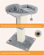 Karolpar 32" Cat Scratching Post for Indoor Cats, Sisal Cat Scratcher with Plush Perch, Large Scratch Post with Bed, Removable Cover, Sisal Fabric,Light Grey | Natural Sisal Cat Scratcher Tower, Large Scratch Post with Bed, Cat Tree with Removable Cover