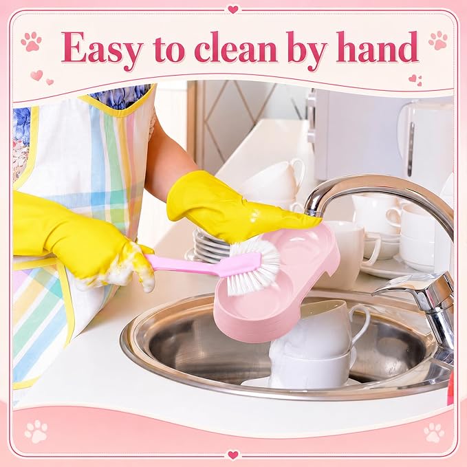 Sliner 7 Pcs Kitten Litter Box Starter Kit, 2 Plastic Small Kitty Litter Box Training Low Entry with Scoop, 2 Double Cat Bowl and Mat for Kitten Indoor (Pink)