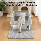 Stainless Steel Litter Box with Lid,Cat Litter Box for Kitten | Metal Kitty Litter Box for Small Cats,Non-Stick,Anti-Leakage,Easy to Clean,Include Scoop and Mat