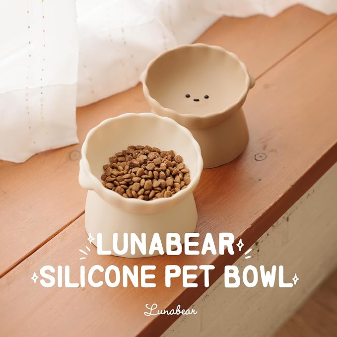 Elevated Dog Bowls, Raised Dog Bowl | Premium Food-Grade Silicone Material, Dog Bowls elevated, Quiet Dog Bowl for Noise-Sensitive Dogs, Non slip (Ivory)
