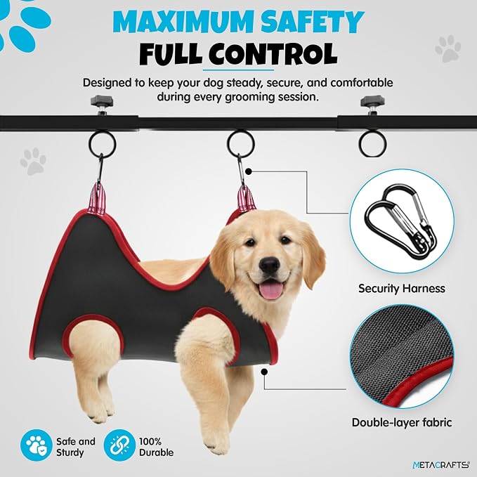 Dog Grooming Arm with Hammock – 42" Adjustable Dog Grooming Stand with Clamp for Table, Foldable Stainless Steel Grooming Arm with Dual Nooses, Ideal for Small and Large Dogs (Table Not Included)
