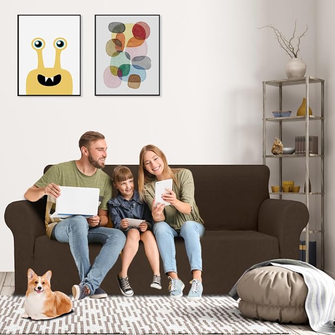 MAXIJIN Couch Covers for 3 Cushion Couch Sofa (71"-91"), 1-Piece Stretch Sofa Cover Slipcover Furniture Protector with Elastic Bottom for Kids,Dogs (Large, Diamond Pattern Coffee)