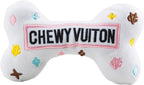 Haute Diggity Dog Chewy Vuiton Bone Plush Squeaky Dog Toy, Soft Durable Designer-Inspired Stuffed Puppy Chew Toys for Small & Medium Dogs, Machine-Washable (White) Large