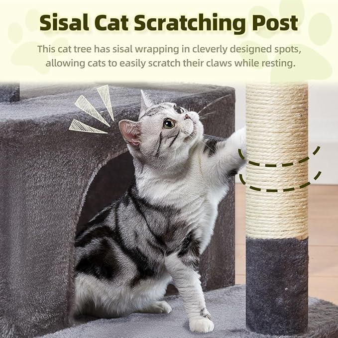 Taoqimiao 32.2in Cat Tree with Toy, Small Cat Tower for Indoor Cats, MS043G | Easy assembly, Sturdy, Multi Level, Easy Clean, Cozy Condo, Perches, Baskets, Suitable for Kittens and Adult Cats