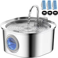 PEKTACO Stainless Steel Cat Water Fountain, 3.2L/108oz with 3 Filters | Cat water dispenser, dishwasher safe, with triple filtration, quiet pump, and visible water window for cats and small pets