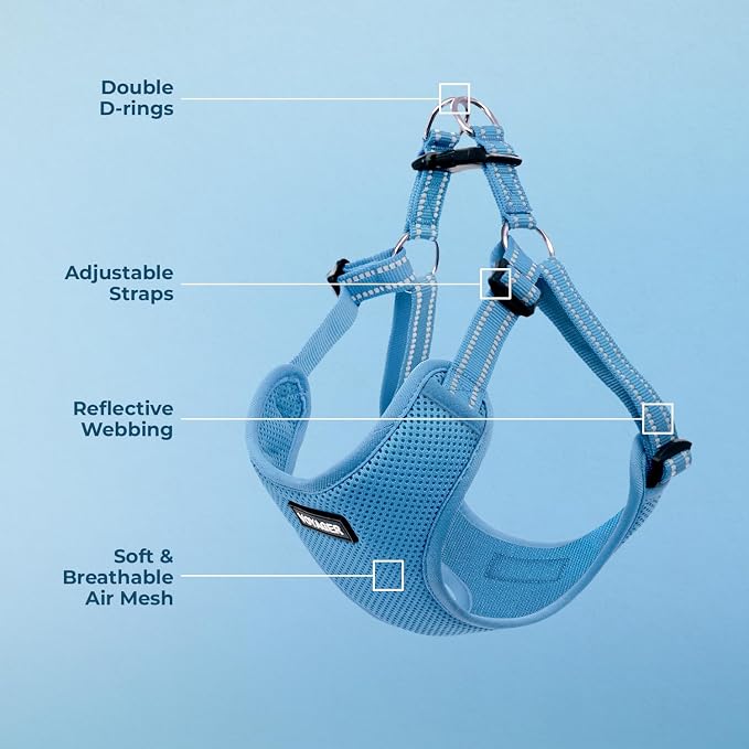 Voyager Step-in Flex Adjustable Dog Harness - Baby Blue, Small | 15 - 18" in Chest, Fully Adjustable, Reflective Bands, All Weather Breathable Air Mesh, Lightweight, Fast Drying