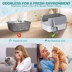 Stainless Steel Cat Litter Box, Metal Kitty Litter Box with High Sides for Small Cats,Kittens, Open Top Litter Boxes with Anti-Leak Lid,Odorless,Non-Sticky, Easy to Clean,Scoop Include,M
