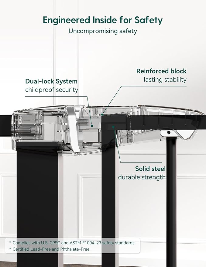 Babelio Pressure Mounted Baby Gate for Stairs, 29-48" Wide Dog Gate,2 Pack | Triple-lock System; Pressure/Wall Mount; Auto-close; 200N Impact Tested; Easy Install for Doorways, Kitchen, Hallway, Black