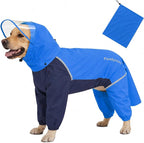 Full-Body Dog Raincoat with Detachable Hood, Waterproof Reflective Dog Rain Jacket with Tail Cover, Adjustable Fit and Leash Portal for Rainy Walks, Blue, Large