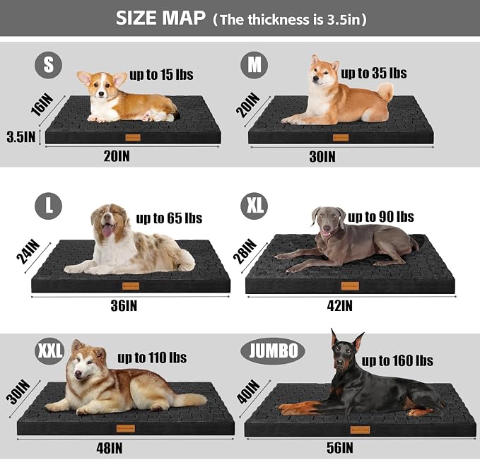 Patas Lague Orthopedic Large Dog Bed Washable Pet Crate Mat 48''X30'' Black | Egg-Crate Foam Dog Couch For Large Sized Dogs, Waterproof Removable Cover, Soft Pet Bed With Nonskid Bottom