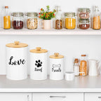 Tioncy 3 Pcs Dog Treat Container Airtight with Lids Spoon 8 x 5 & 7 x 4 & 6 x 4 Inch Dog Treat Jars for Counter with DIY Labels Pen Small Pet Food Storage Canister Cookie Snack Jars for Kitchen(White)