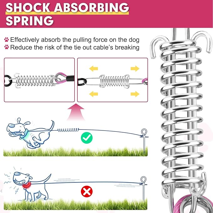 Snagle Paw Dog Tie Out Cable 30FT-1000LBS Break Strength,Heavy Duty Dog Leads for Yard with Shock Absorbing Spring & Swivel Hook,Long Leash Cable for Outdoor Tethering,Dog Line for Small Large Dogs