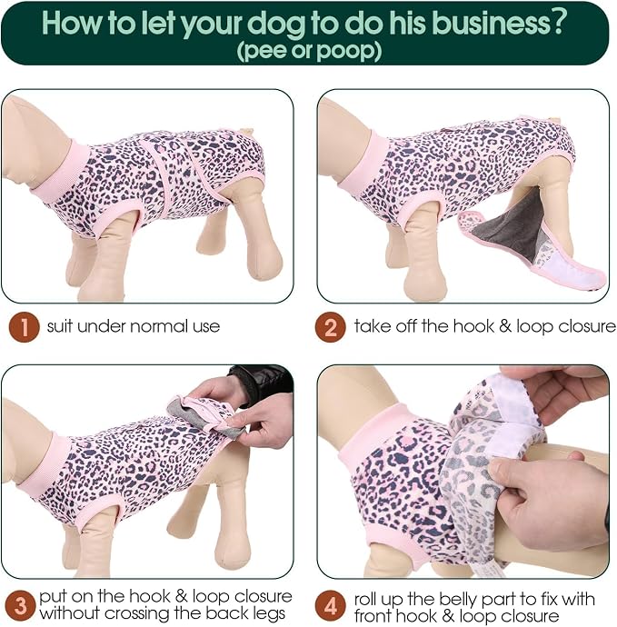 Kuoser Recovery Suit for Dogs, Dog Recovery Suit Female Doggie Onesie for Surgery, Post-Op Onesie for Female & Male Dogs, Soft Protective Wear, PinkLeopard M