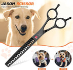 JASON Dog Grooming Chunker Scissors - 7" Professional Thinning Shears Black | 18 Teeth Japanese Stainless Steel Hair Scissor for Dogs, Cats and Other Pets, Gift