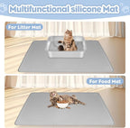 Silicone Cat Litter Mat for Litter Box 40”x28” Large Cat Mat, Light Grey | Waterproof, Non-Slip, Leak-Proof Rug Mat with Lip, Easy to Clean, Extra Large Litter Catcher Mat for Floor
