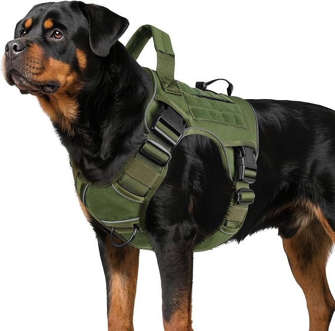 WINGOIN Green Tactical Dog Harness for Large Dogs, Heavy Duty No Pull Dog Harness with Handle, Adjustable Reflective Military K9 Big Pet Vest for Husky, Doberman, Walking, Training, Hunting (XL) | Heavy Duty with Handle,Adjustable Reflective,Military K...