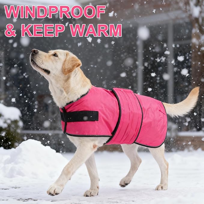 BEAUTYZOO Dog Winter Coat for X-Large Dogs Waterproof, Warm Reflective Great Dane Oxford Canvas Jacket, Fleece Dog Cold Weather Coats Windproof for Female Male Dogs, Rose Pink XL