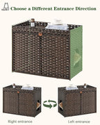 SETVSON Cat Litter Box Enclosure Furniture, Handwoven PE Rattan, Brown | Large Double-Door PE Rattan Kitty House, Fits Large Covered Litter Boxes, 2 Litter Mats, 2 S-Hooks, Metal Frame