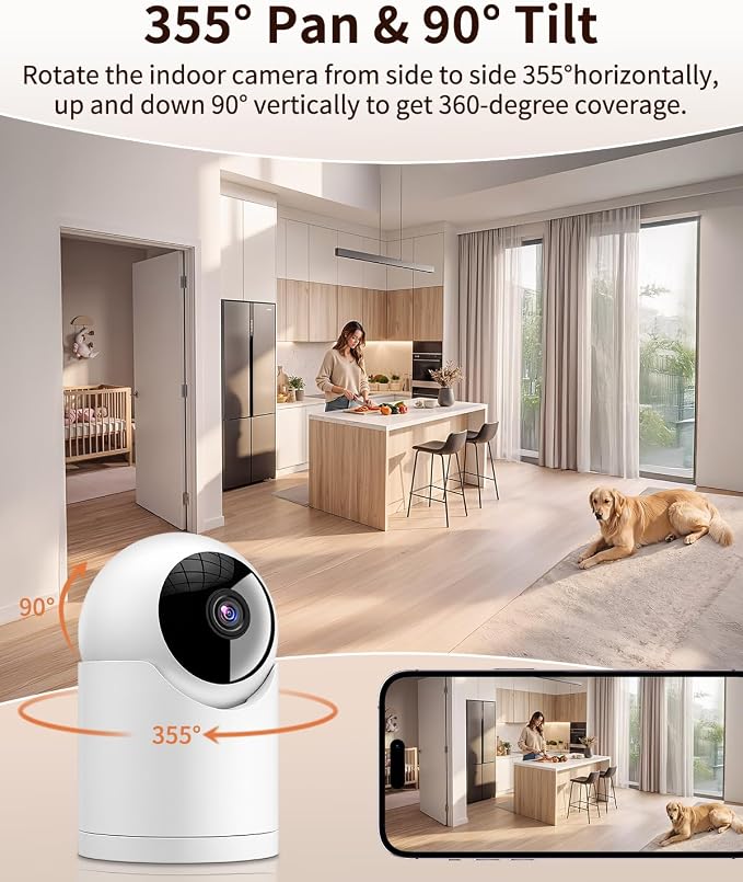 𝟐𝐊 Indoor Cameras for Home Security, for indoor Baby Pet Dog Cat Nanny | Auto tracking,5G&2.4G WiFi,Work with Alexa,AI Voice Output,Instant Alert,Night Vision,IP65