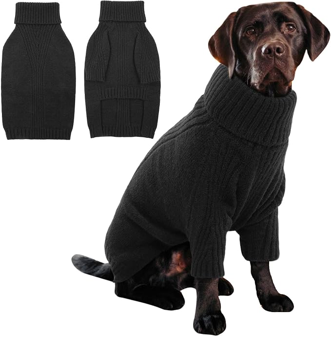 IECOii XXL Dog Sweater,Thermal Knit Big Dog Sweater with Sleeve,Pet Turtleneck Doggy Sweatshirt for Extra Large Dogs Boy Girl,Stretchy Large Dogs Cold Weather Outfit Pitbull Clothes,(Black,XXL)