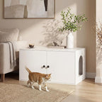 HOOBRO Cat Litter Box Enclosure, Hidden Litter Box Furniture with Side Entry, Litter Box Cabinet, Indoor Cat House, End Side Table, 31.5"L x 17.7"W x 16.3"H, for Living Room, Bathroom, White WT40MW01