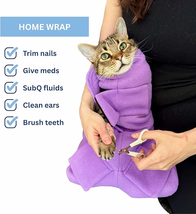 Calm & Cozy® Cat Swaddle Wrap for Nail Trimming (Lavender, Small) | Patented Access Points, Nail Trimming, Grooming, Medication, Vet Visits