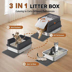 Stainless Steel Litter Box with Lid: Enclosed Cat Litter Box for Small Cats & Kitten, Metal Kitty Litter Pan with High Sided Enclosure, Include Scoop & Mat, Odor Control, Anti-Leakage