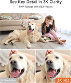 3K Pet Camera Indoor with Phone APP, 5MP Cameras for Home Security with 1400mAh Emergency Rechargeable Battery, 2.4G 5G Dual Band WiFi Indoor Camera, AI Detection Motion Tracking, 2-Way Talk