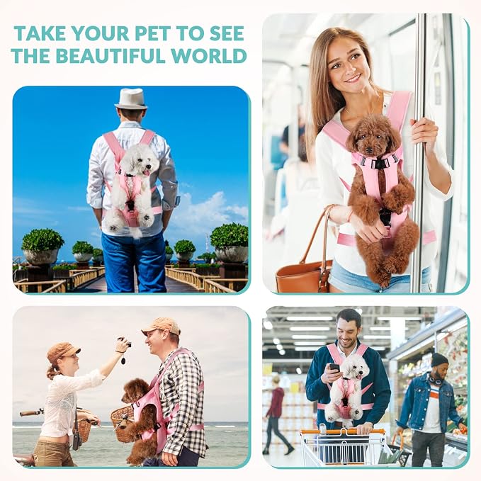 Lukovee Dog Backpack Carrier, Legs Out Easy-fit Dog Front Carrier for Small Medium Dogs, Adjustable Hands Free Dog Chest Carrier for Hiking Cycling (PI,L)