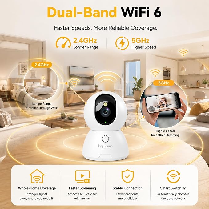 4K Indoor Cameras for Home Security, Pet Camera with Phone App, Indoor Security Camera with AI Human & Pet Detection, 360° Pan Tilt, Auto Tracking, Color Night Vision, Two-Way Audio, Works with Alexa