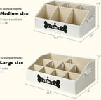 Dog Treat Container, Dogs Storage Organizer with Removable Dividers, Collapsible Dogs Treat Holder for Countertop, Trapezoid Pet Treats Containers, Dog Toy Basket with PU Handles, Large, Beige