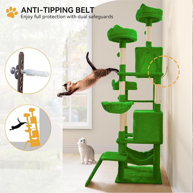 YITAHOME 75inch Cat Trees for Large Cats | Cat Tower for Indoor Cats with Scratching Post, Hammock, Cat Condo, Green