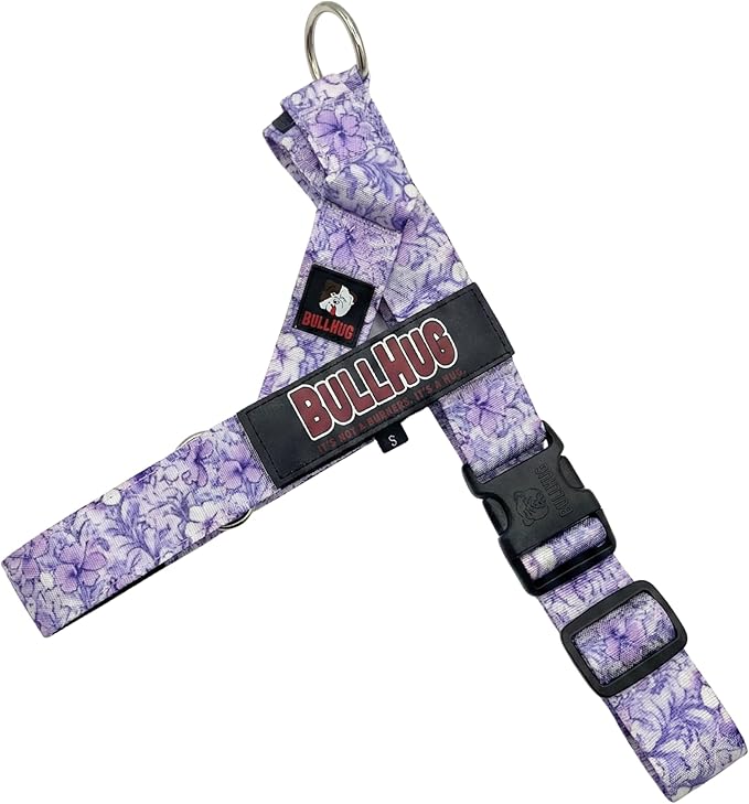 BULLHUG Adjustable Dog Harness– No Pull, No Choke – for English Bulldogs, French Bulldogs, Pugs & Broad-Chested Breeds – Easy, Safe Walks (Purple Floral, XL)