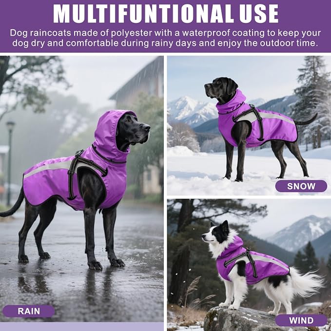 Dog Raincoat Waterproof Raincoats for Dog Reflective Dogs Rain Jackets with Hood Hoodie Pet Rain Poncho Coat for Small Medium Large Dogs Puppies S-XXL (Purple, S)
