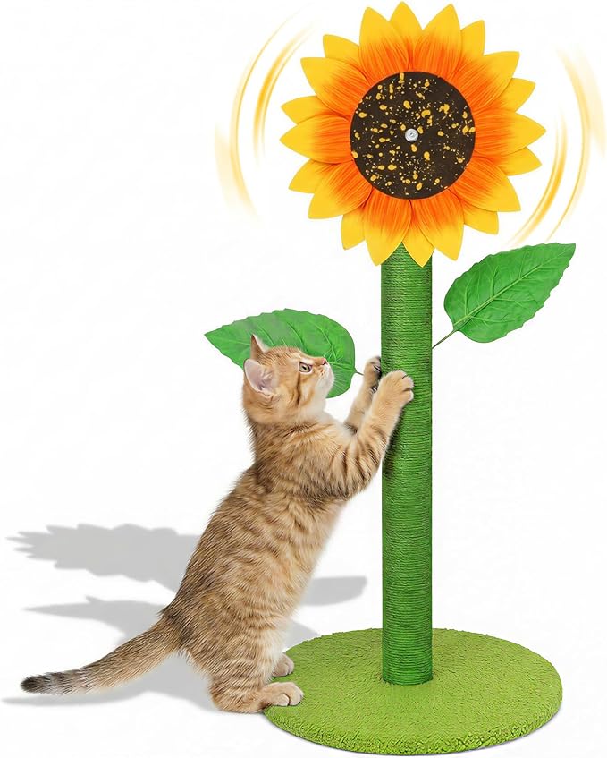 Sunflower Interactive Cat Toys for Indoor Cats, 38" Tall Cat Scratching Posts for Indoor Cats Adults, Cute Cat Scratch Post with Rotating Flower