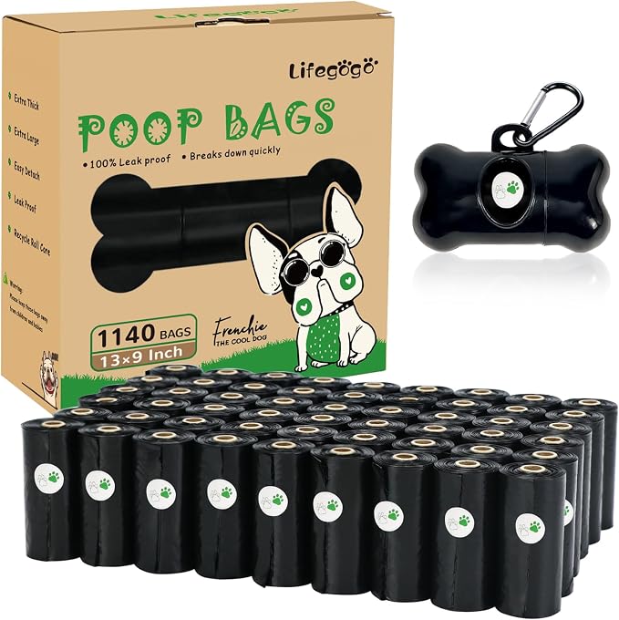 Dog Poop Bags Rolls: Large Leak Proof Hands Stay Clean Easy Tear 1140Count | Poop Bags for Dogs – Extra Thick Odor Control 13 x 9 in Dog Waste Bags Dispenser Daily Dog Walkers Outdoor Cleanup (Black)