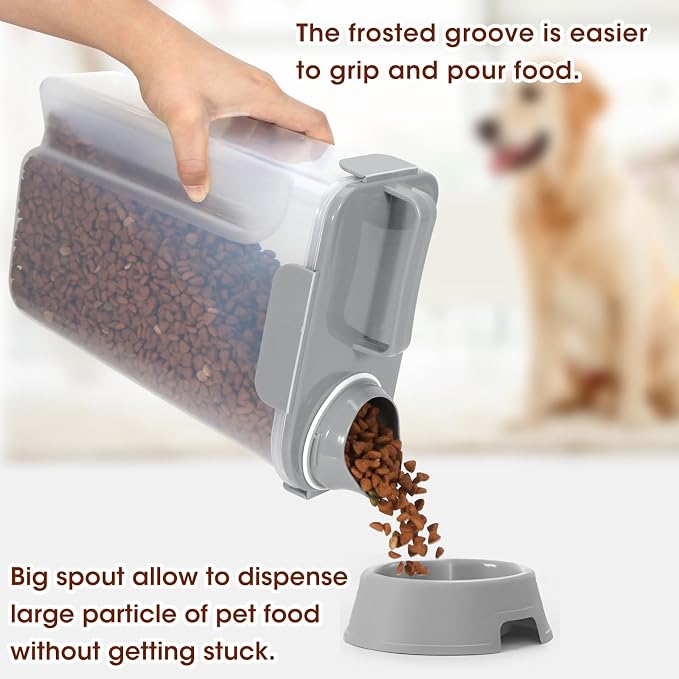 TBMax Dog Cat Food Storage Container 5 to 7 lbs, Airtight Pet Food Dispenser with Easy-Pouring Spout & Measuring Cup, Portable Kibble Container for Travel Dog Food Storage