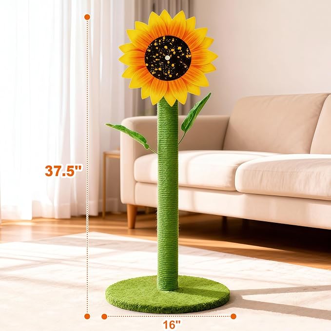 Sunflower Interactive Cat Toys for Indoor Cats, 38" Tall Cat Scratching Posts for Indoor Cats Adults, Cute Cat Scratch Post with Rotating Flower